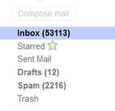 Email inbox with 53,113 unread messages